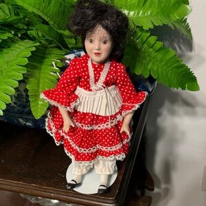Red Polka Dot Doll with Black Hair
